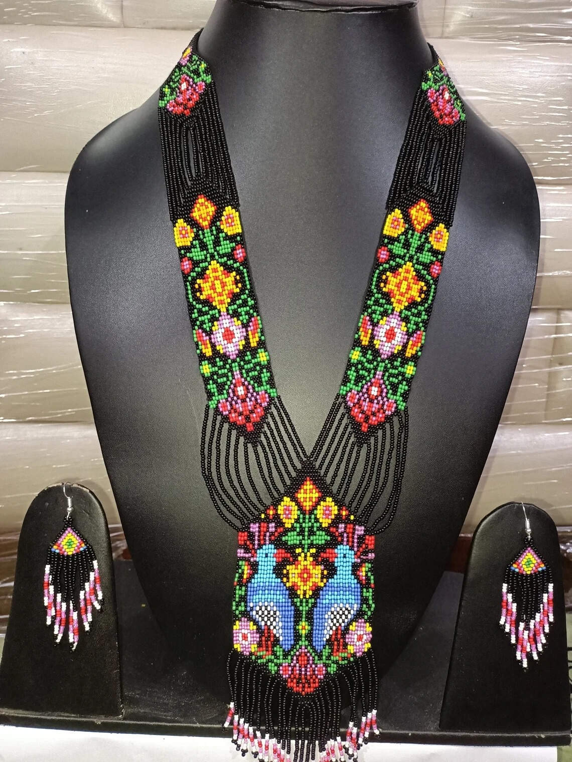 Boho Beaded Handmade Seed Bead American Ukrainian traditional Necklace Earrings