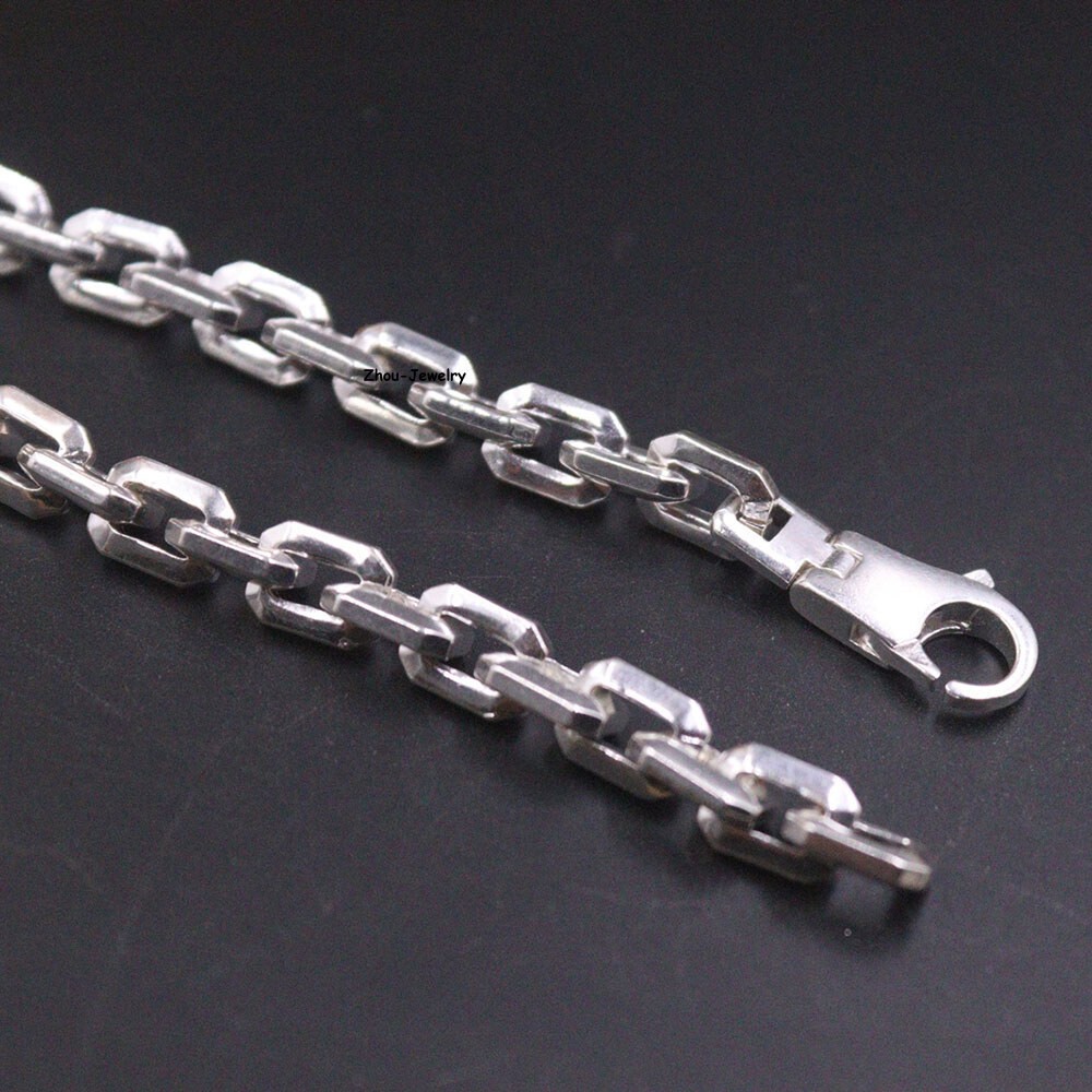 Real S925 Sterling Silver Chain Men 6mm Square O Link Necklace 68-69g 23.6inch
