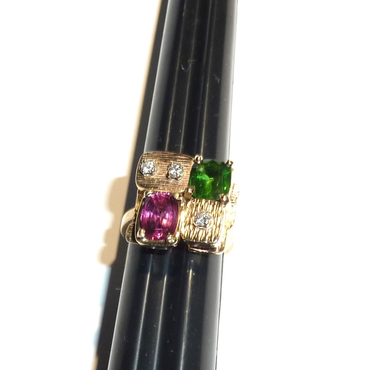 14K Vintage Gold Ring Diamonds Tourmaline Pink Green Semi Precious 6 1/2 8.2 gr