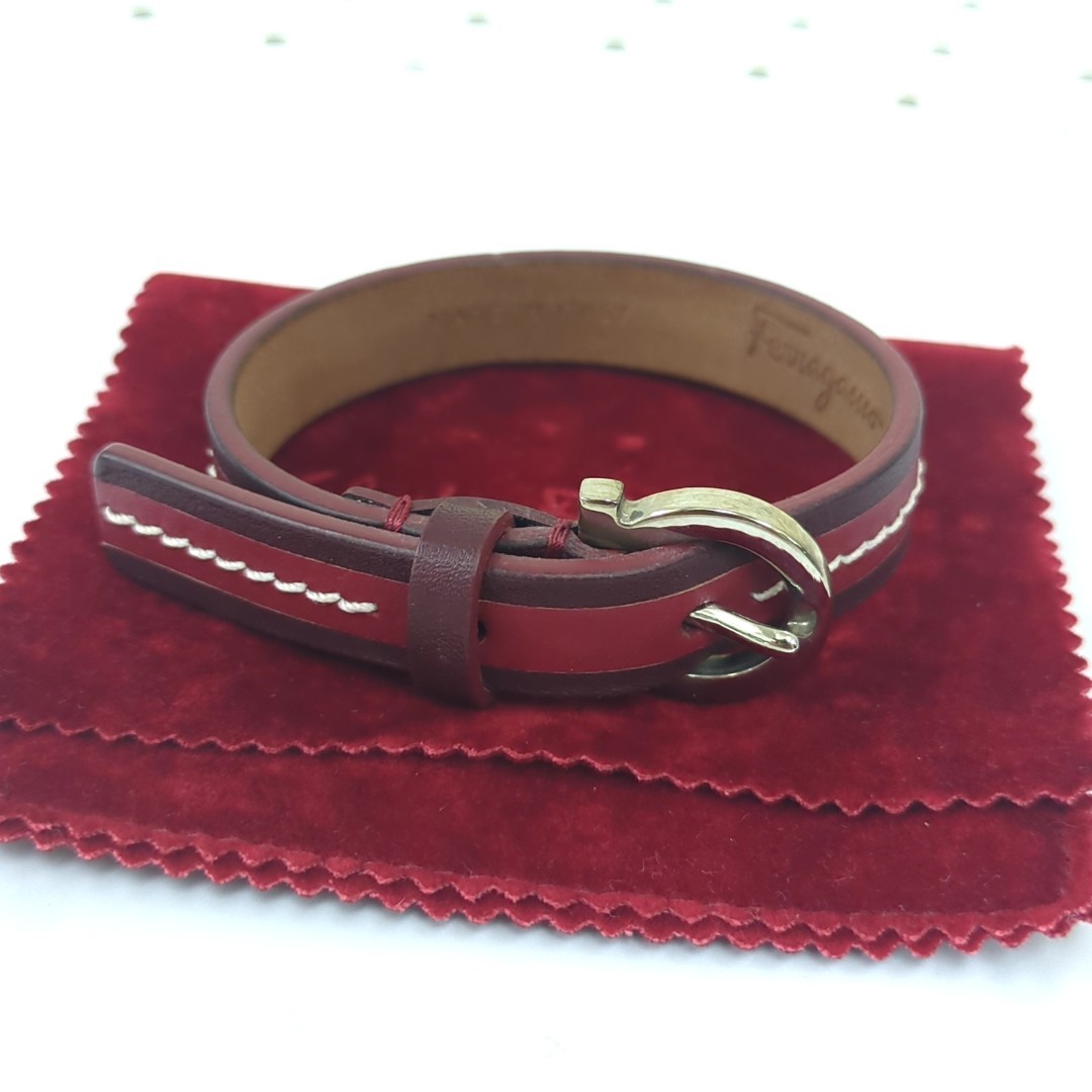 Salvatore Ferragamo Bracelet Wrap Made in Italy Leather Red Approx. 25.5cm