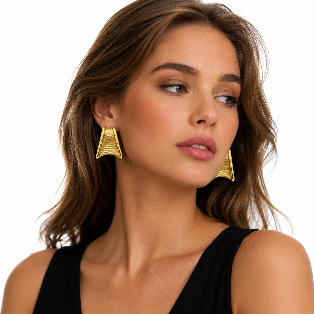 Vintage Gold Tone Textured Triangle Post Earrings NOS 80s Statement