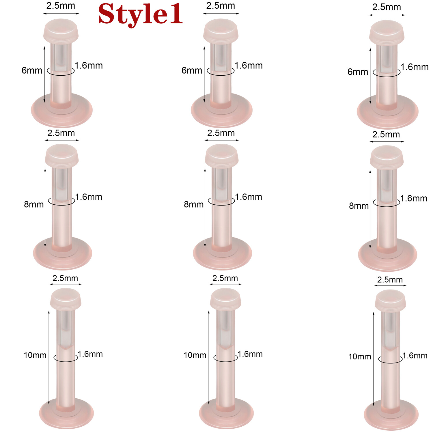 9Pcs Clear Acrylic Retainer Lip Rings Nose Stud Ear Helix Tragus Labret Piercing