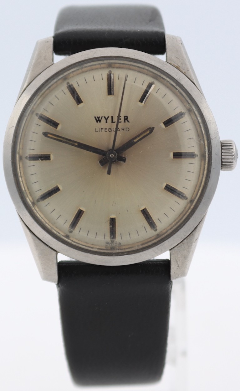 Vintage Wyler Lifeguard Sunburst Men’s Mechanical Wristwatch Swiss Steel