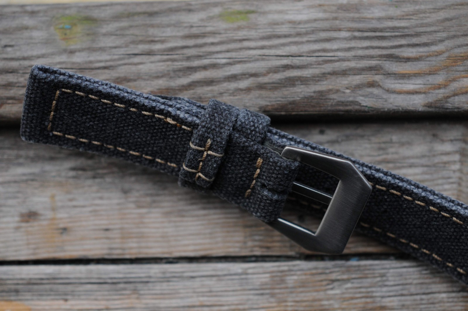 24/22 Distressed Black handmade rolled canvas watch strap Ready-Made US-DutyPaid