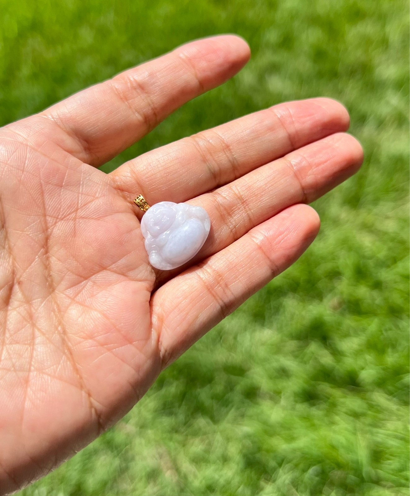 Pale Lavender 100% Natural Grade A Jadeite Jade Buddha Pendant H183 3