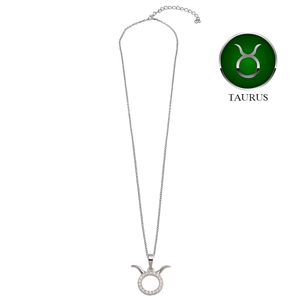 TAURUS ZODIAC SIGN NECKLACE PENDANT LAB SIMULATED DIAMONDS 925 STERLING SILVER