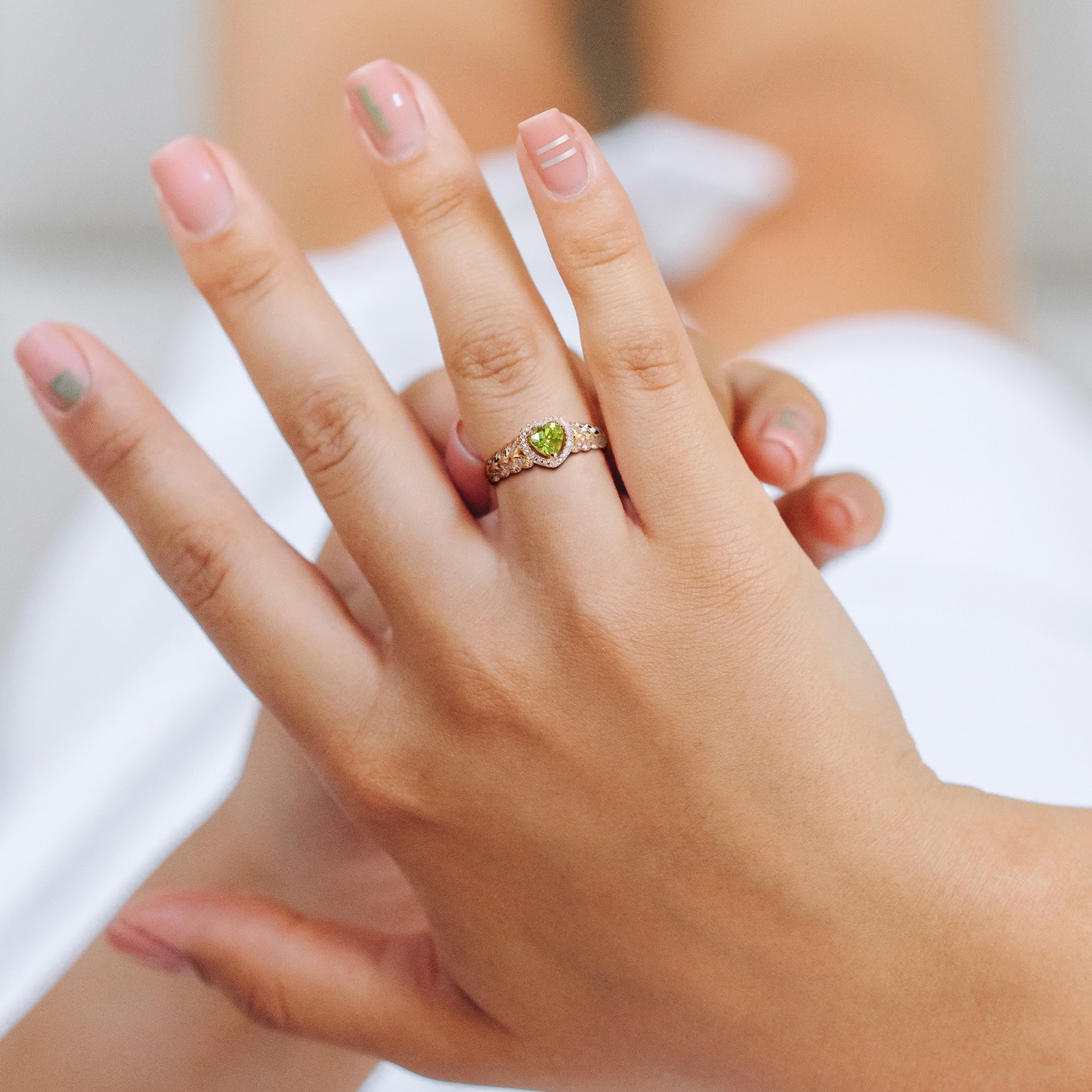 Amour 10k Yellow Gold Peridot and Diamond Heart Halo Ring