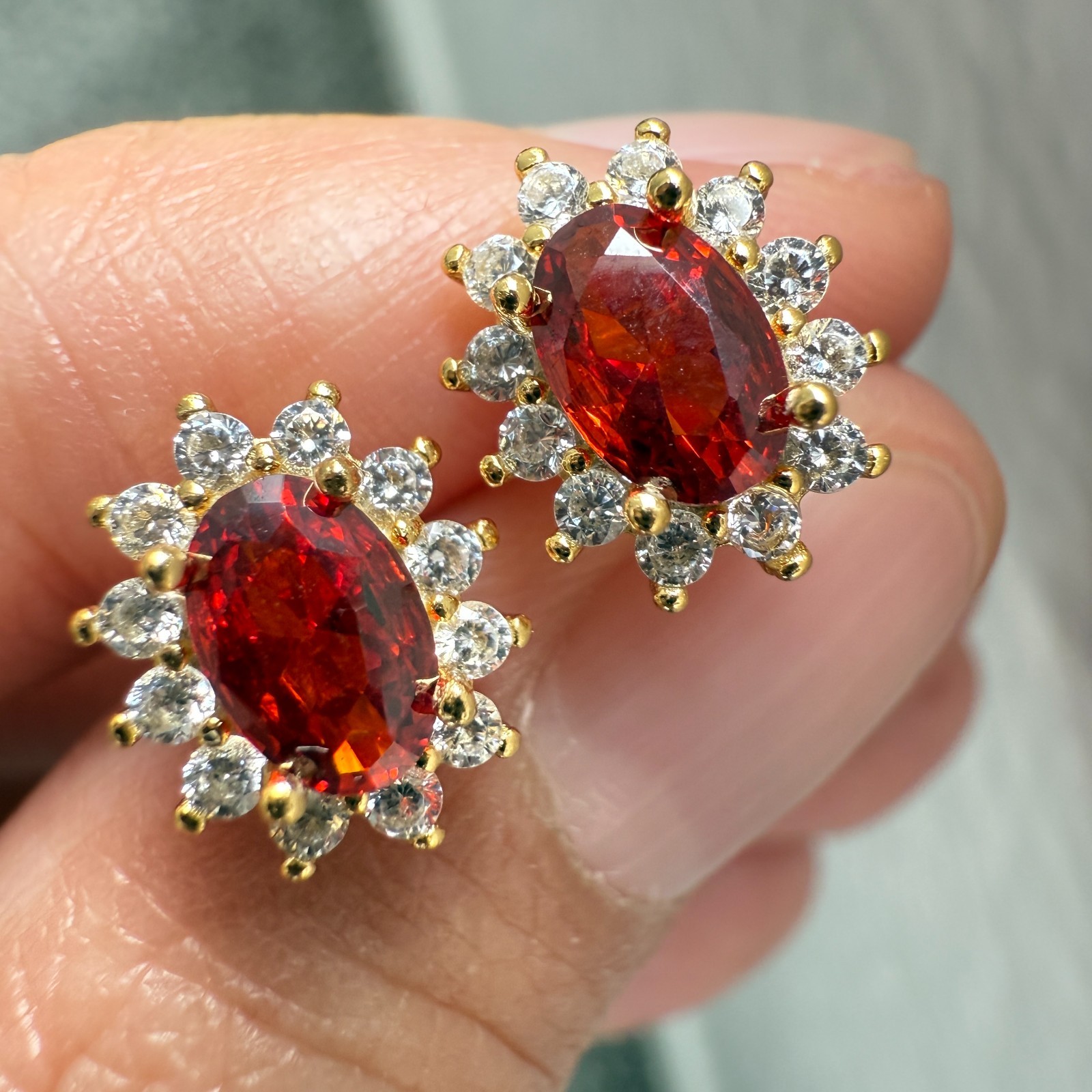 925 Sterling Silver Earrings 6x4mm Natural Rhodolite Garnet Zircon Flower Gift