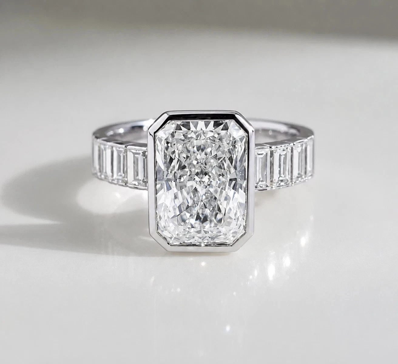 5.35 Ct Radiant EF/VS1 Lab Grown Diamond Bezel Wedding Ring 14k White Gold IGI