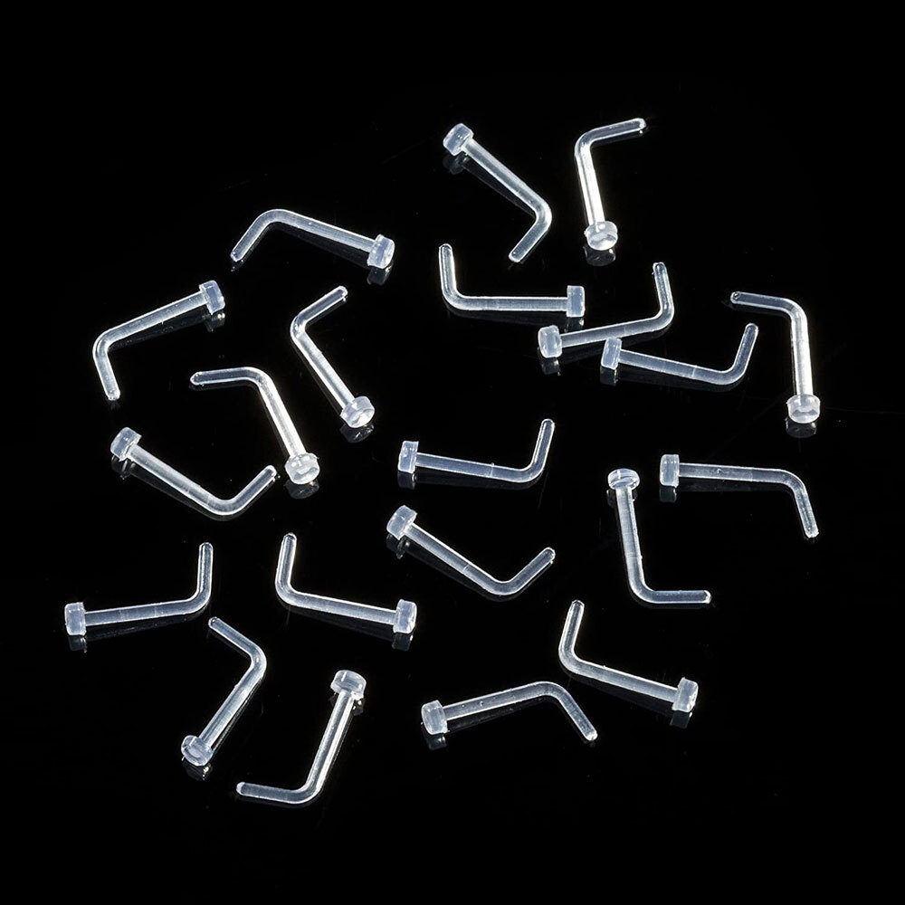 2x Clear Transparent Invisible Nose Stud. See Through Nose Stud Plastic Piercing