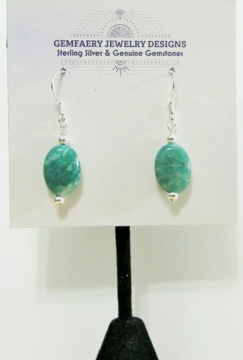 Sterling Silver Natural RUSSIAN AMAZONITE Dangle Earrings #5759…Handmade USA