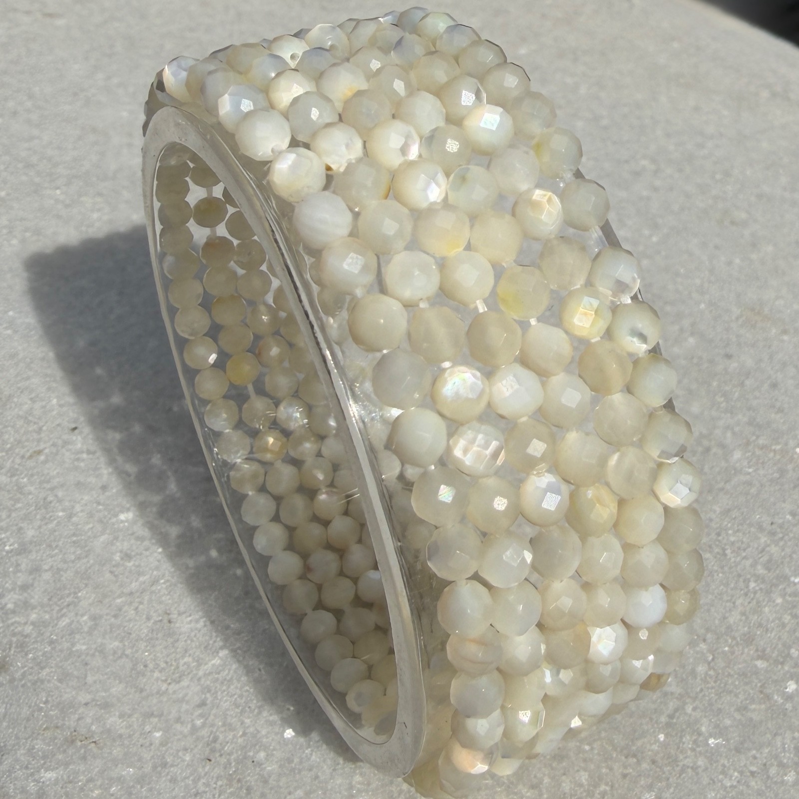Wholesale 6 Pcs 4mm Faceted Mother of Pearl Stretch Bracelet 7.5″