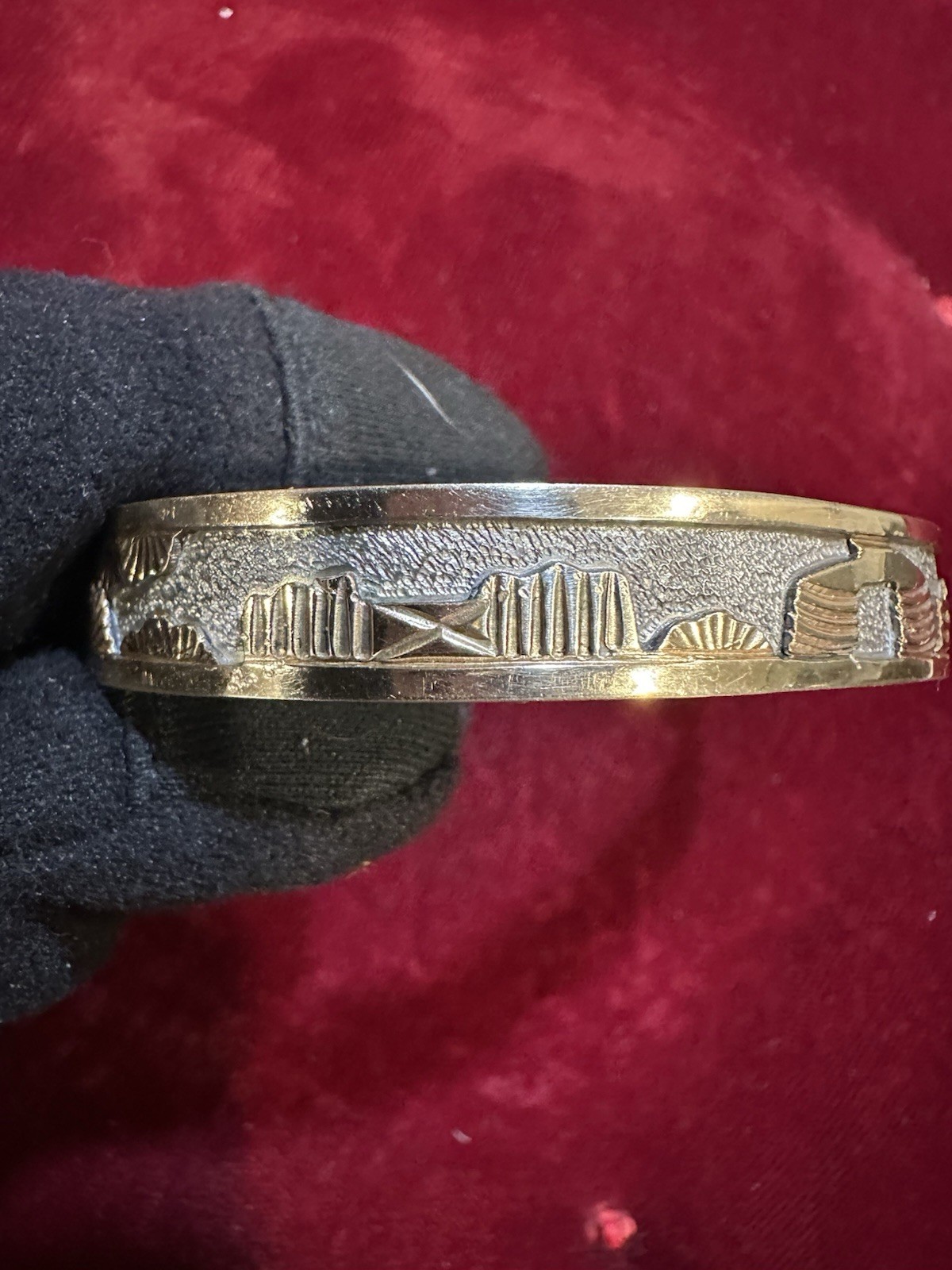 Navajo Floyd/Lloyd Becenti BCT Sterling & 12KGF Storyteller Cuff Bracelet 17.3g