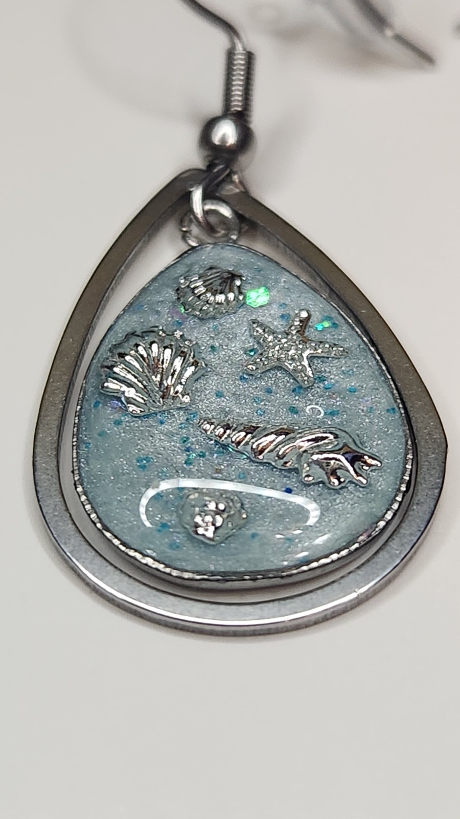 Handmade Resin Earrings – Stainless Steel Teardrops – Ocean Treasures