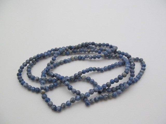 Vintage Blue Dumortierite Marbled Stone 4.25mm Round Ball Necklace 35 In