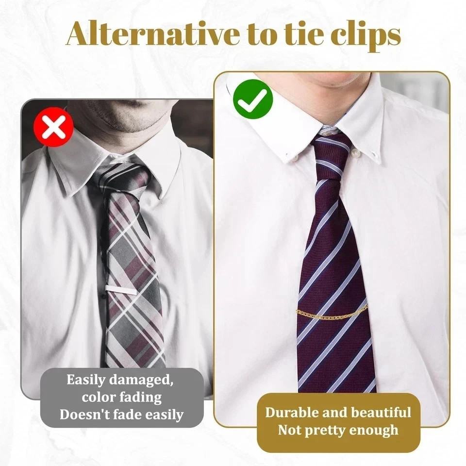 3 Pack Tie Chain for Men, Necktie Chains with Ring Clasps, Elegant Tie Clips