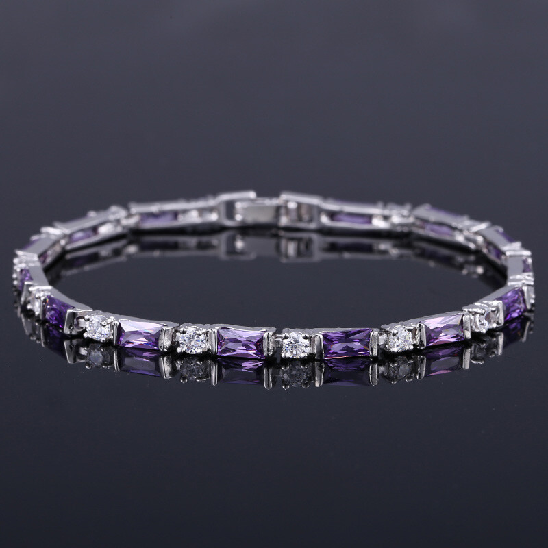 Silver Plated Fashion CZ Red Green Blue Crystal Charm Tennis Bracelets for Women
