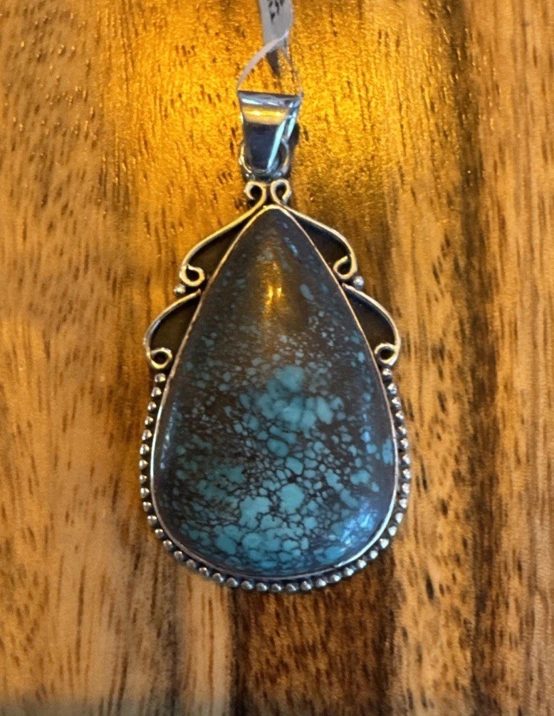 Large Tibetan Turquoise Pendant, Sterling