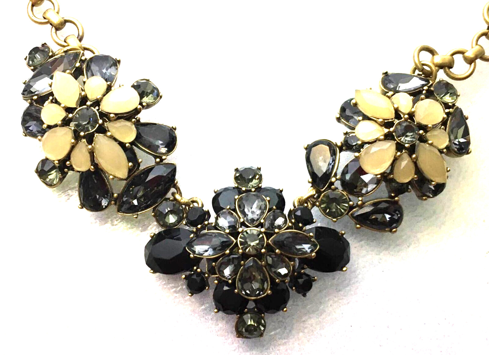 VTG J.Crew Statement Necklace Smoky Blue Gray Glass Crystals Black Yellow Signed