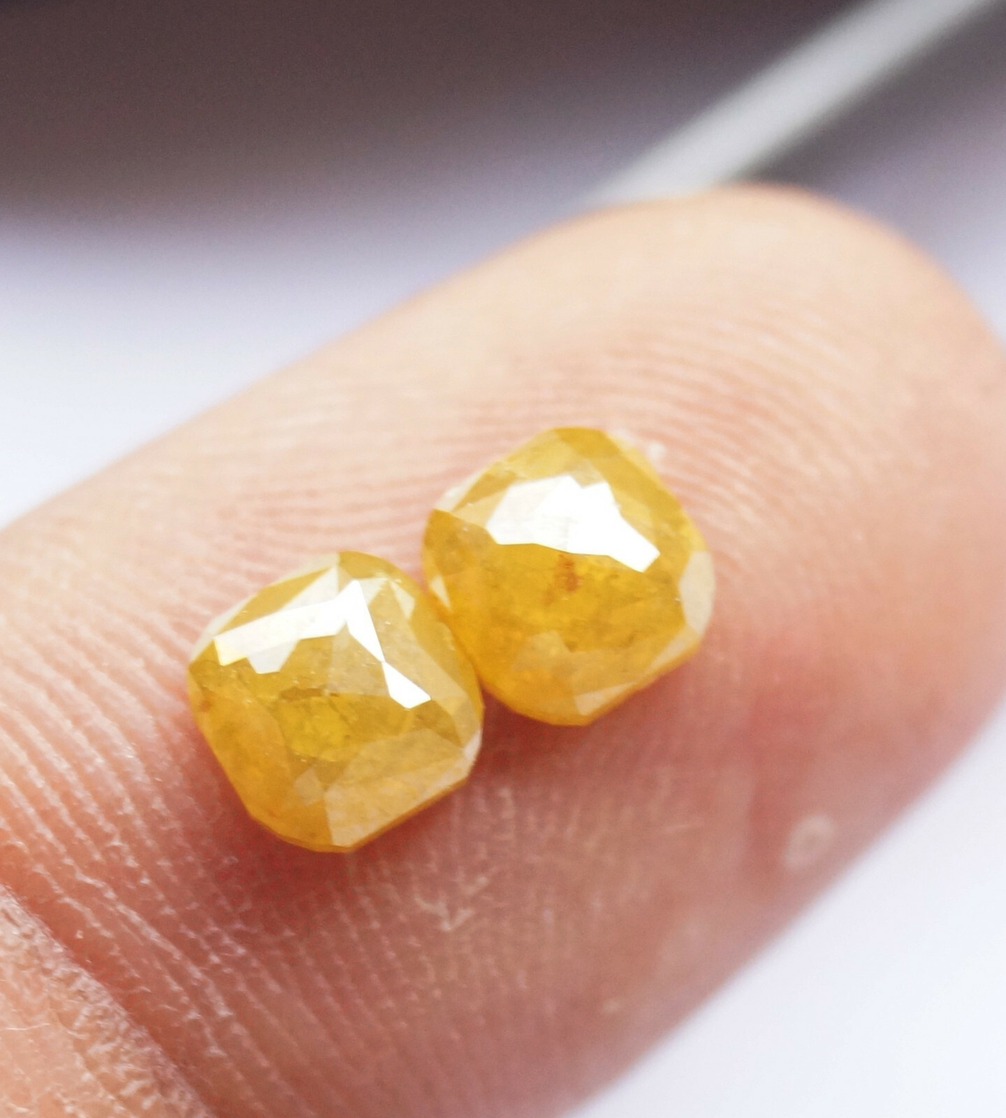 Natural Rose Cut Diamond Pair Cushion Yellow Color I3 Clarity 5.37MM 1.45Ct 1027