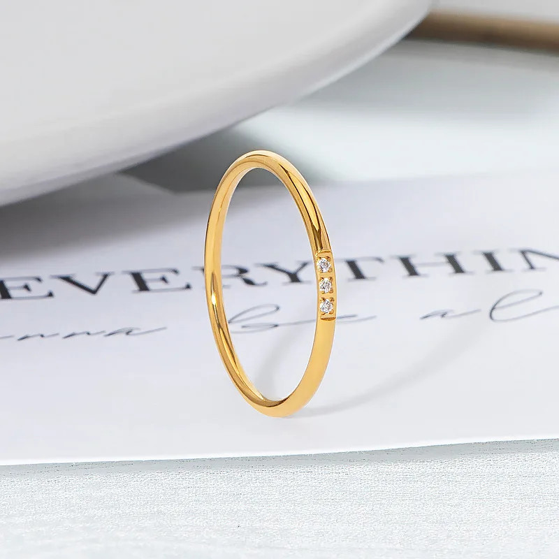 CZ Ring 1mm Thin Round Zircon Gold Tone Stackable Engagement Women Jewelry