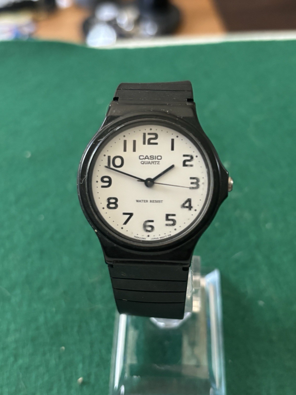 Casio MQ-24 Quartz Watch Water Resistant Black Resin Strap White Dial Analog