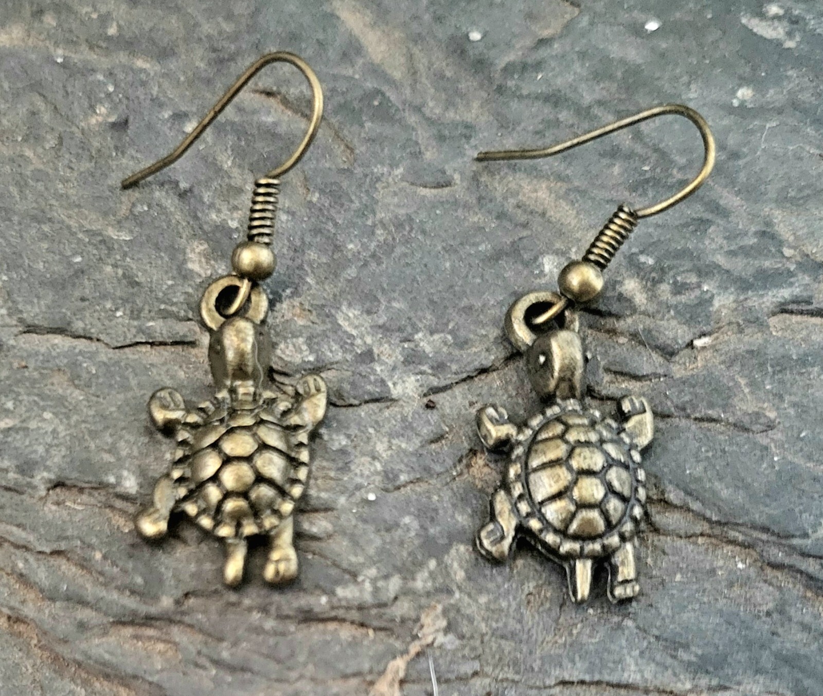 Tiny Turtle Earrings, Bronze, Hypo Allergenic Hooks, Turtle Jewelry, Handmade!