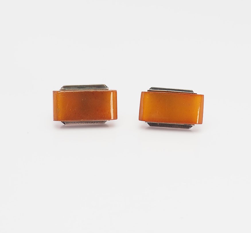 Elegant vintage modern Latvia genuine Baltic amber 875 silver cufflinks