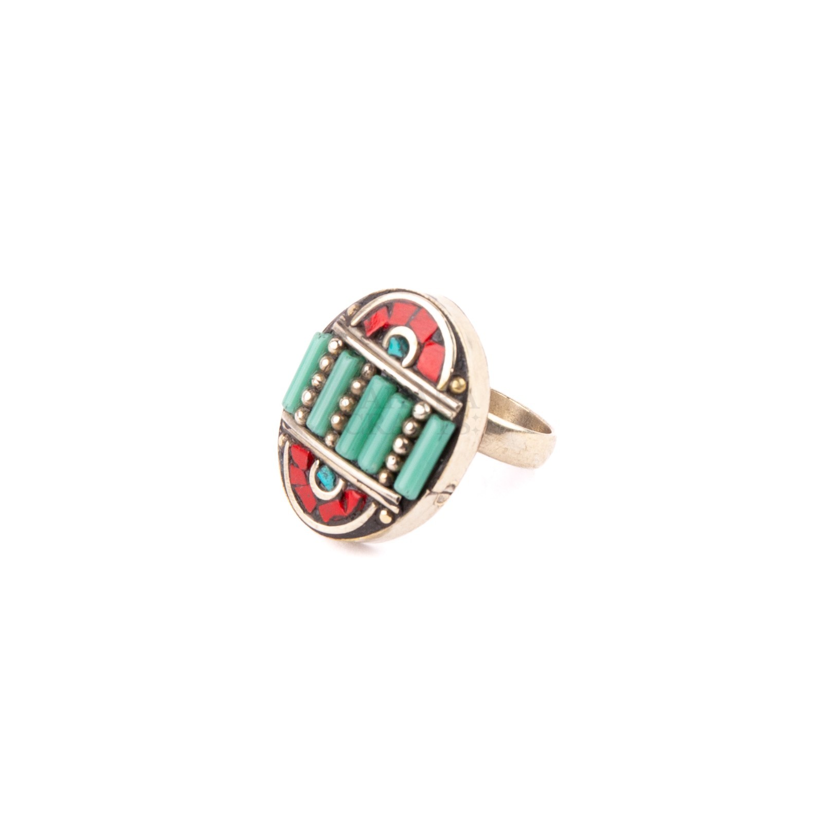 Tibetan Ring, Turquoise Red Coral, Beads Tibetan Ring, Handmade Nepali Jewelry