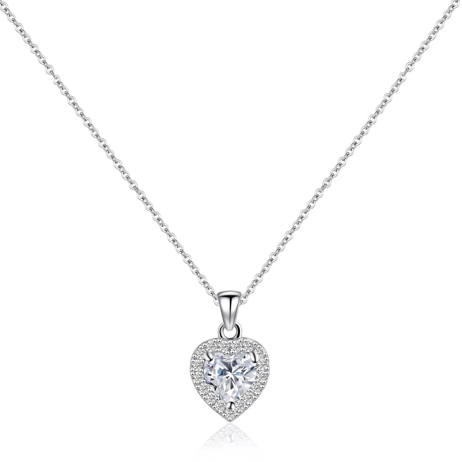 Silver Heart Necklace 925 Sterling Silver Necklace for Women Diamond Pendant …