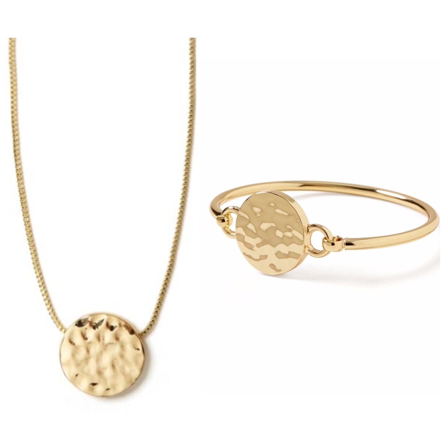 Banana Republic Women’s Gold Hammered Disc Necklace Bracelet Set 2 PC NWT 45