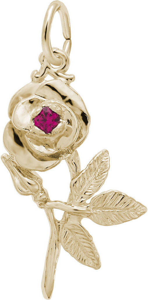 Rose Charm w/ Purple Lab-Created Crystal Rembrandt 10K or 14K Gold or 925 Silver