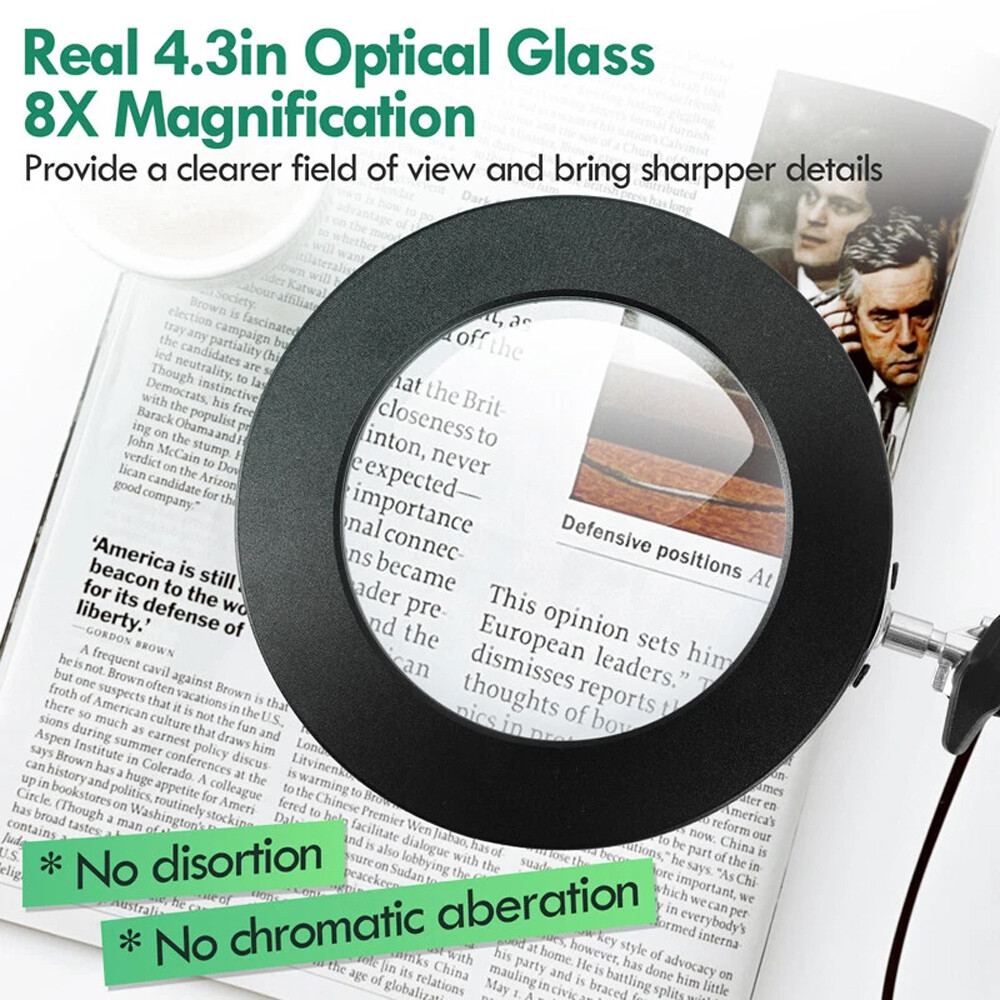 10X Magnifying Glass with Light and Stand, 2-in-1 LED Magnifier Desk Lamp for US