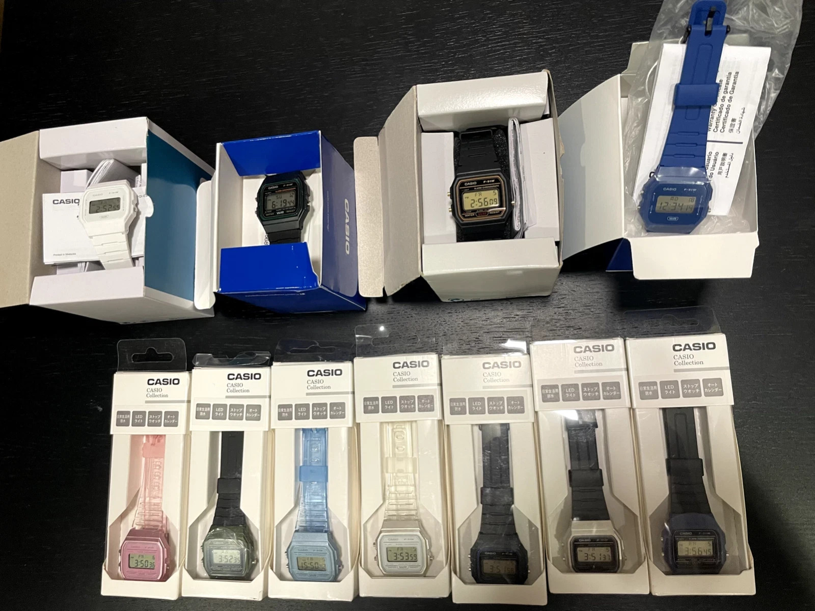 Casio F91 (set of 11) white, pink, blue, green, gold, silver F-91 watches