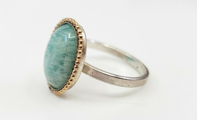 Fine Sterling Silver Green Stone Desginer MAGNOLIA Israel Ring size 6.5