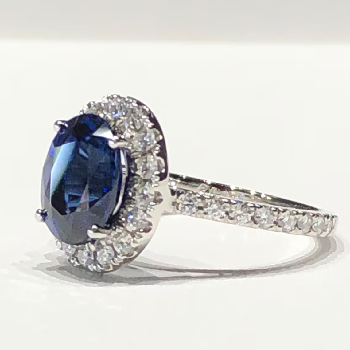 2.90 Ct Oval Natural Sapphire & Diamond Engagement Ring 14K White Gold Size 5