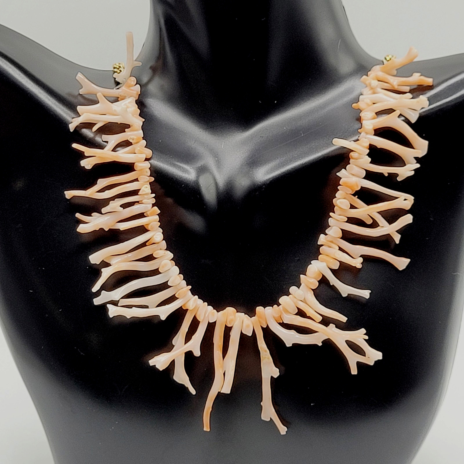 Natural Pink Peach Branch Coral Mixed Metal Tone Alloy Clasp Vintage Necklace