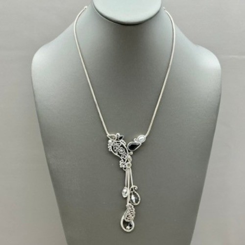 Chico’s Necklace Womens Silver Paisley Black White Enamel Snake Chain 18-21 Inch