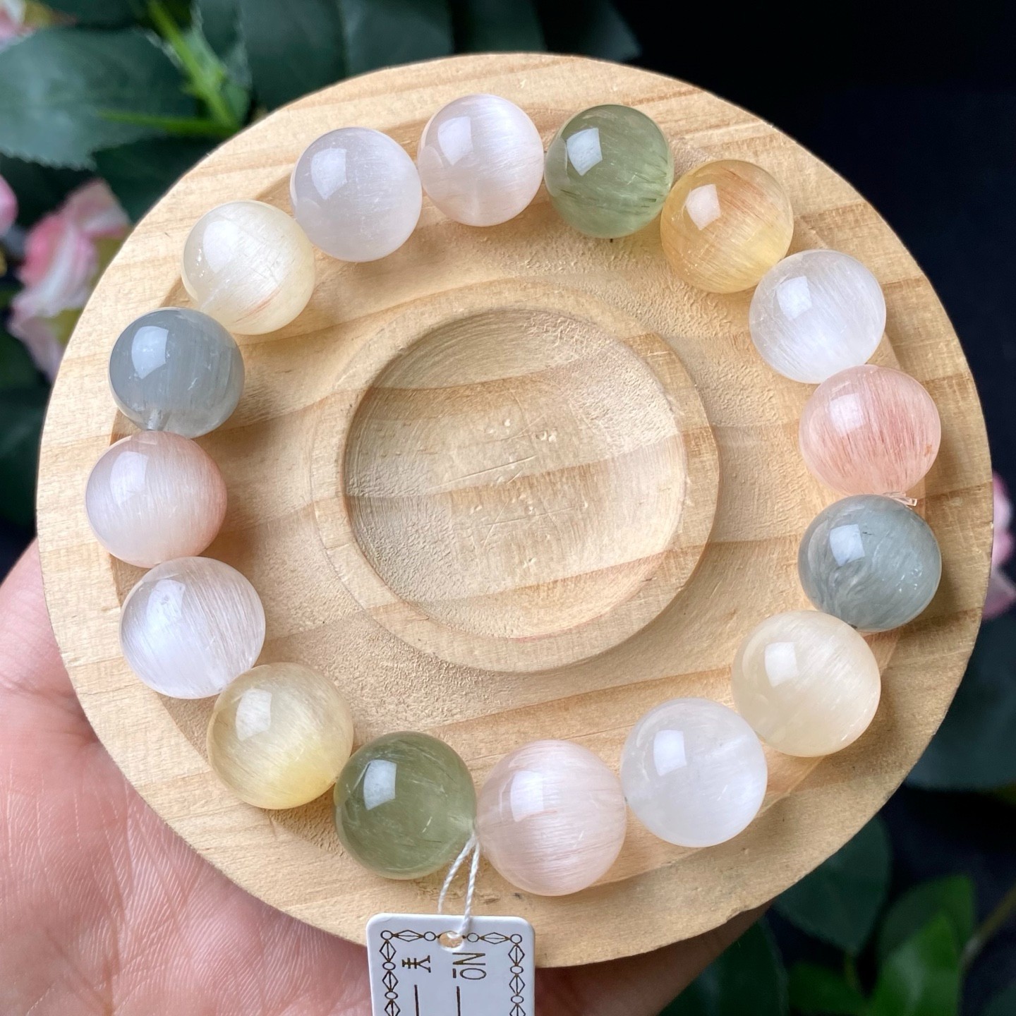 13.4mm Natural Mixed Rabbit Hair Quartz Stretch Bracelet Healing Crystal Jewelry