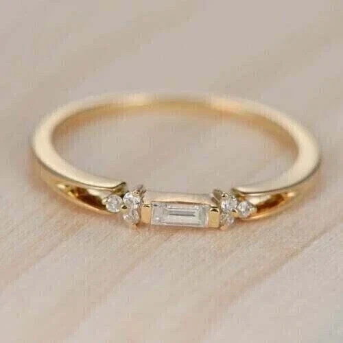 1Ct Baguette Cut Lab-Created Diamond 14K Yellow Gold Plated Unique Wedding Ring