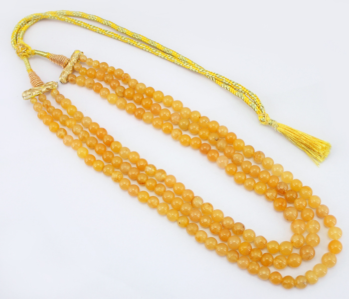 602.00 CTS NATURAL 3 LINE YELLOW AVENTURINE ROUND SHAPE BEADS NECKLACE (RS)