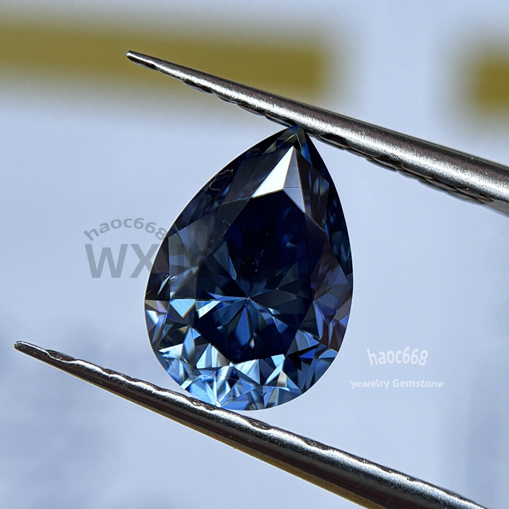 Excellent Vivid Blue VVS1 Pear Cut Moissanite Loose Gemstones Bright Certificat