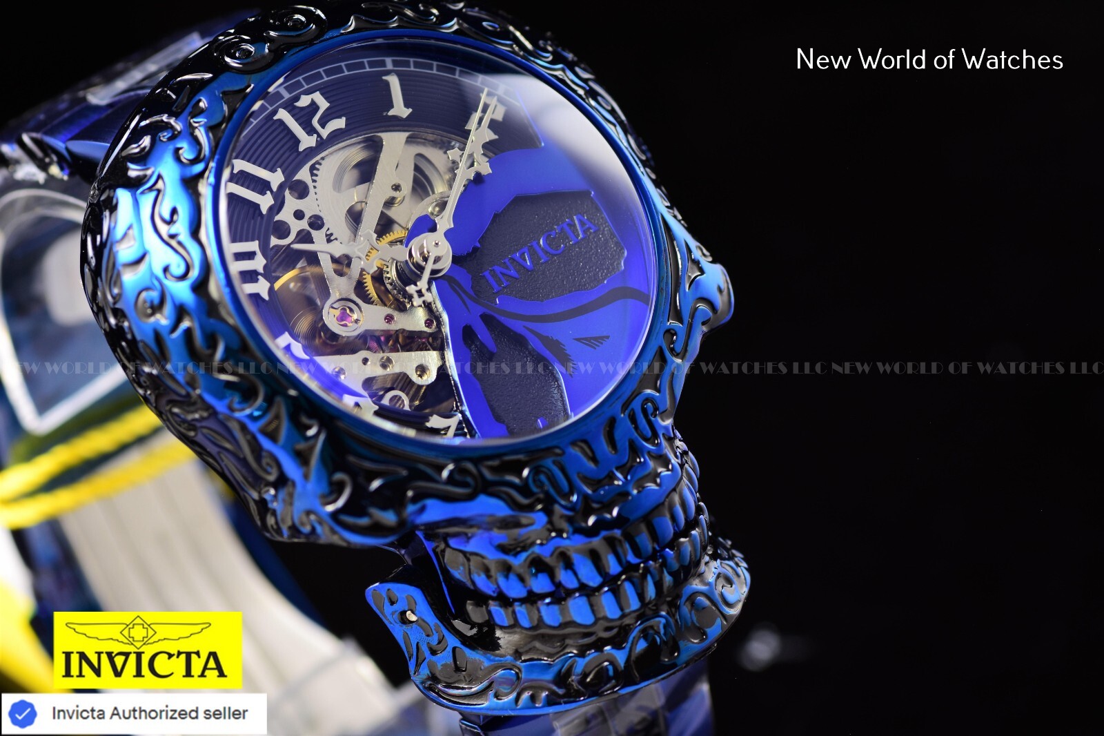 Invicta Artist Skull Automatic Skeletonized Stainless Steel Blue Men Watch 33968