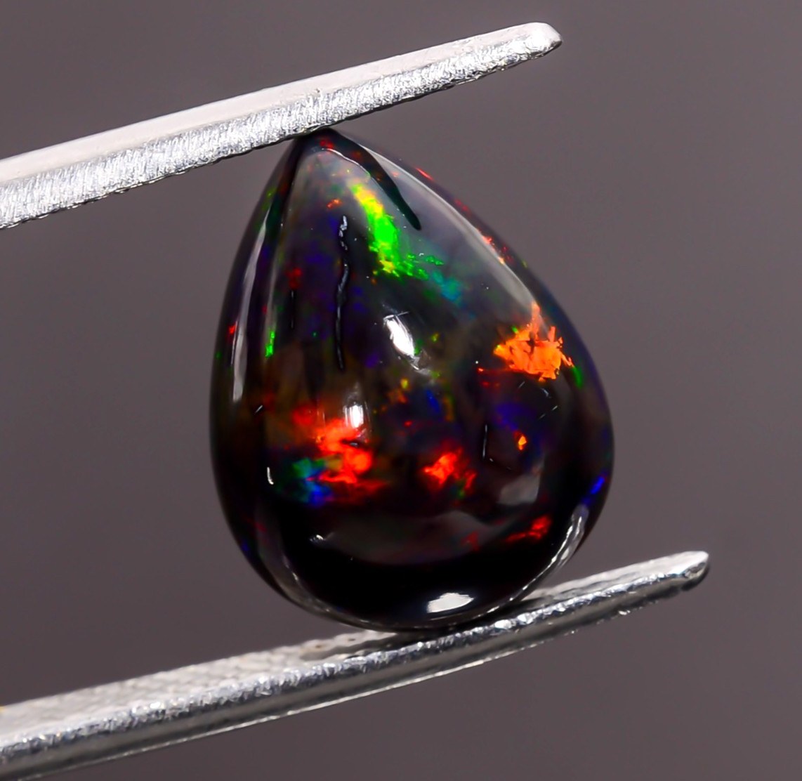 3.5 Ct Natural Black Ethiopian Opal Pear Shape Cabochon Loose Gemstone 13X10X7mm