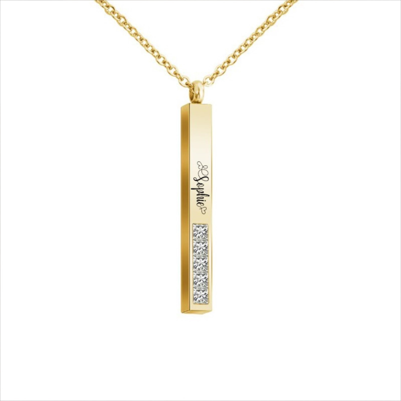 Personalized Vertical Crystal Bar Necklace, Custom Engraved 3D Name Necklace