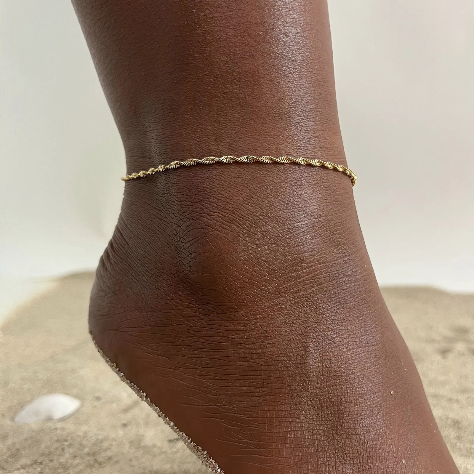 Chain Anklet Stainless Steel Water Wave Adjustable Waterproof Gold Color Jewelry