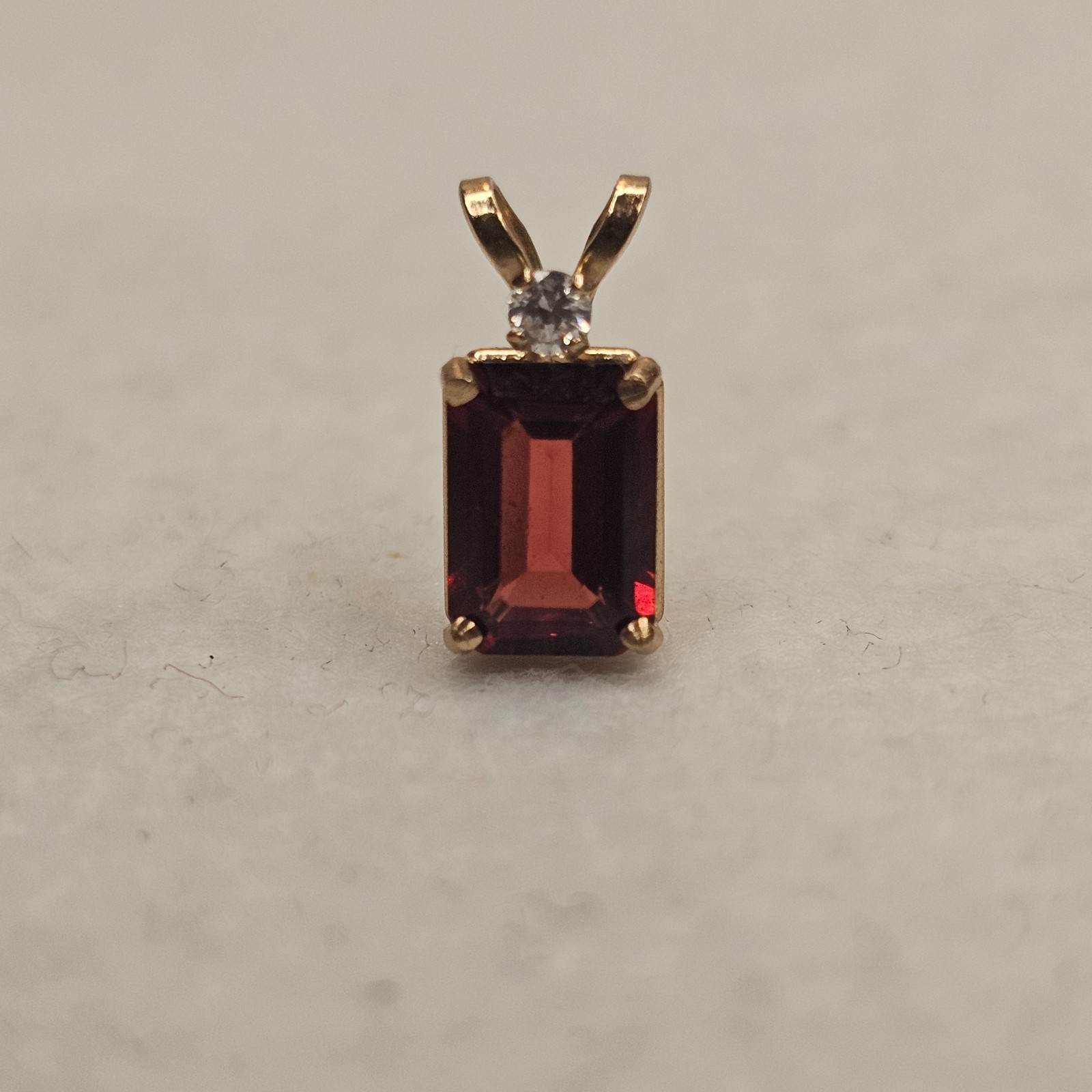 Vintage 10K Gold Emerald Cut Garnet Pendant 7x5mm January Birthstone Estate