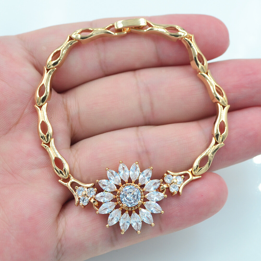 18K Yellow Gold Filled Women Multicolor Topaz Sunflower Charm Bracelet Jewelry