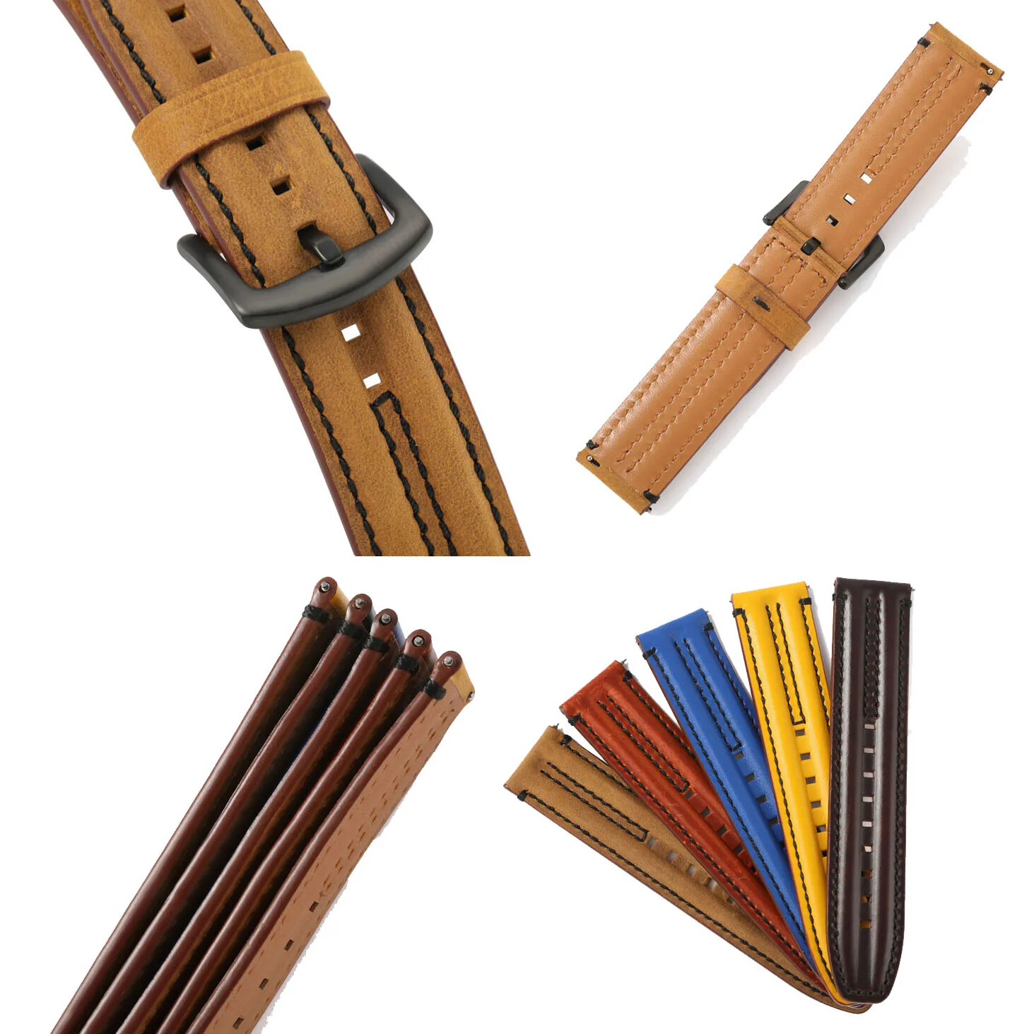 Cow Leather Watch Strap 20mm 22 24mm Stitching Watch Band Vintage Wristband Belt
