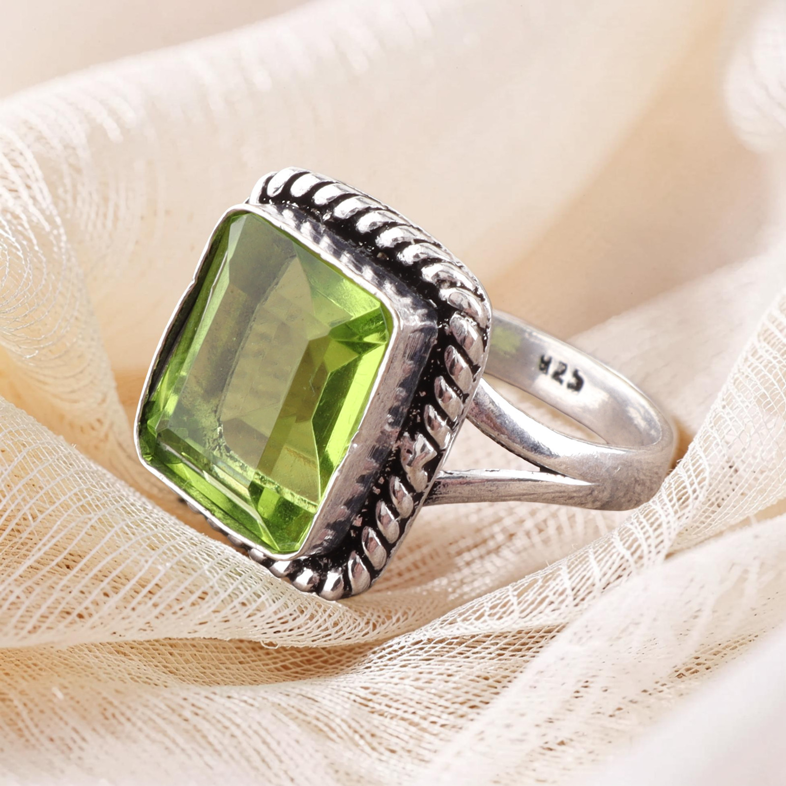 Peridot Gemstone 925 Sterling Silver Handmade Ethnic Jewelry Ring All Size